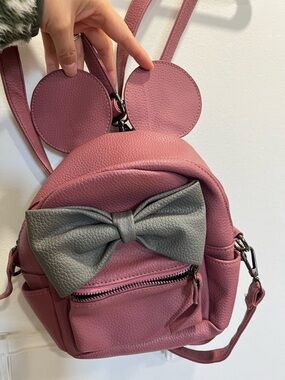 Macy's Pink Backpack with Gray Bow Accent